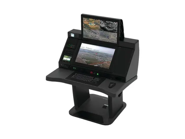 AeroIntel operator workstation console with two displays and keyboard