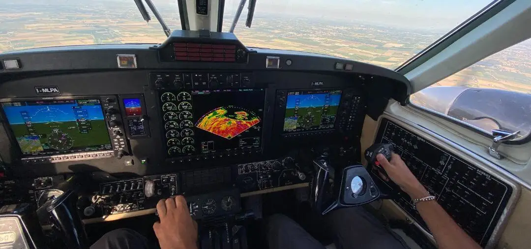 King Air cockpit prepared for a flight test