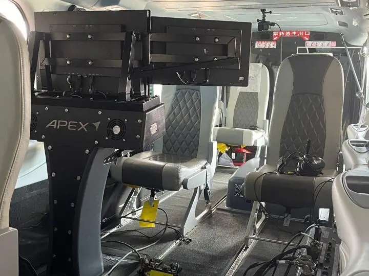 GOSHAWK cabin with the operator workstation and seats on seat rails