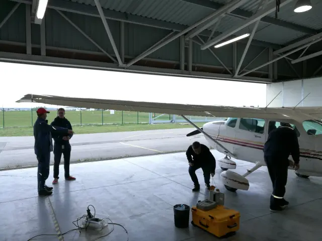 Aircraft being prepared in the hangar