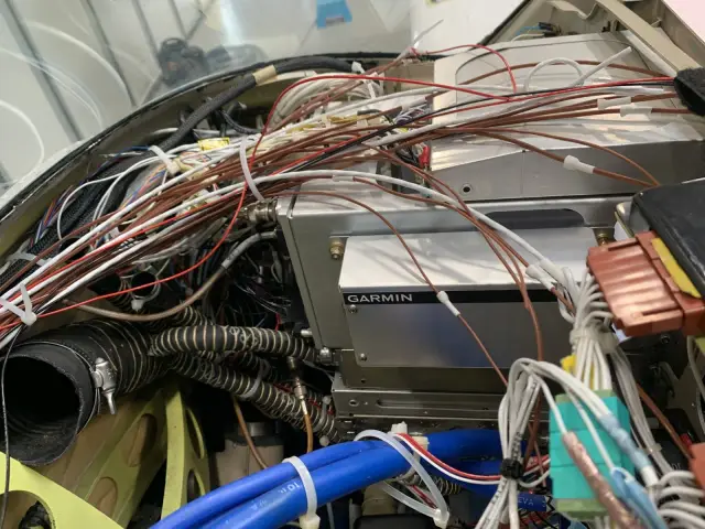 Wiring behind the panel before the new engine instrument went in