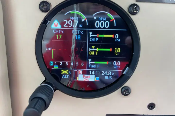 Garmin GI 275 EIS engine display in the instrument panel of a Beechcraft F33A Bonanza
