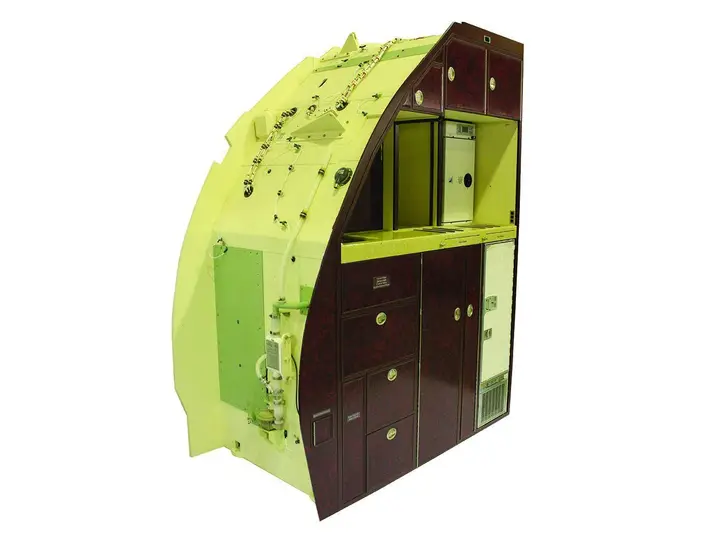Galley unit with dark compartment doors