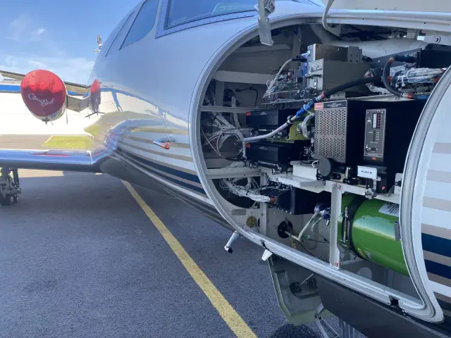 Open nose bay of the Citation Excel with avionics