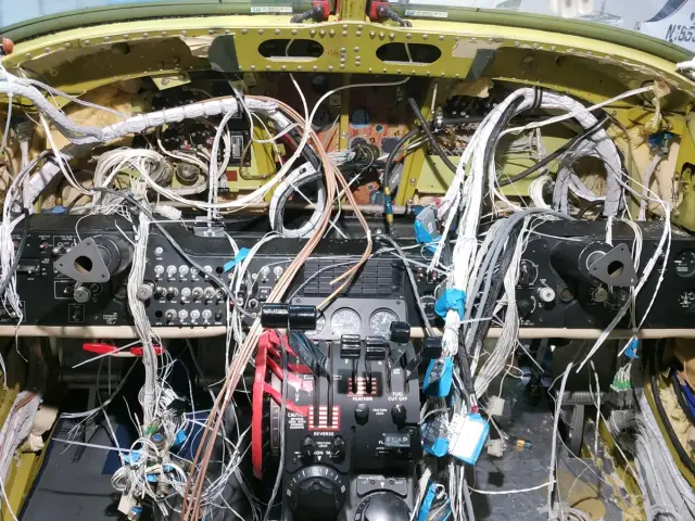 Wiring behind the instrument panel during installation